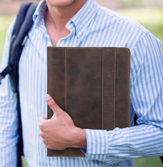 Leather organizer for A4 inserts - elastic closure - natural leather