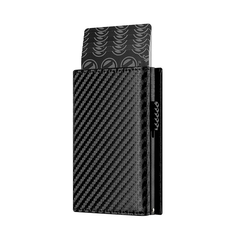 Carbon leather wallet with RFID protection - magnetic closure