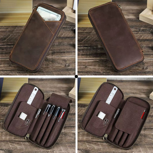 Skórzane etui na 4 pióra i akcesoria – zamykane na suwak