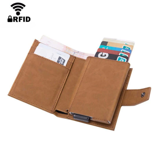 Leather wallet with RFID protection - clip closure - light brown