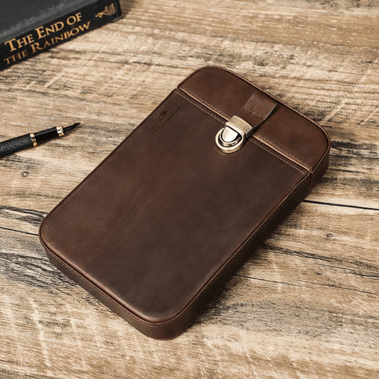 Case with a buckle for six pens - extendable - natural leather