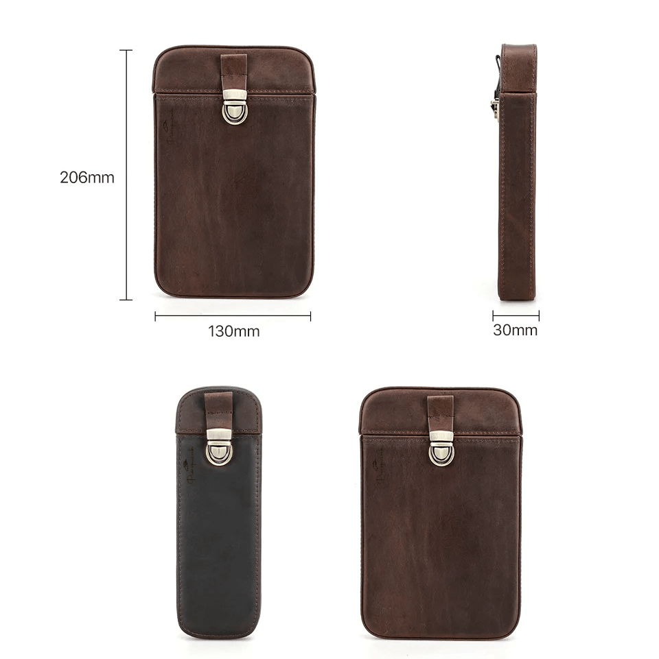 Case with a buckle for six pens - extendable - natural leather