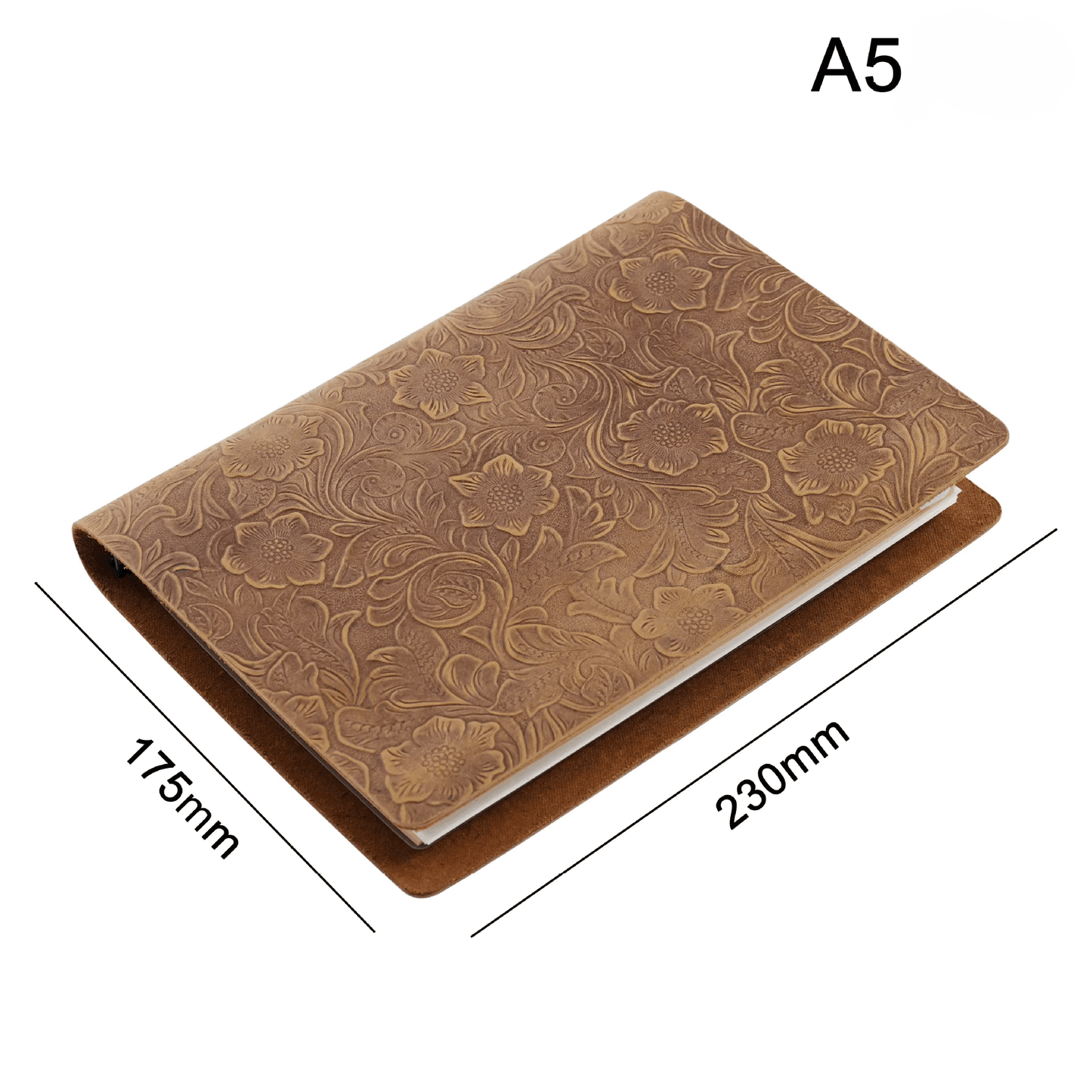 A5 or A4 leather-bound notebook - replaceable inserts - embossed pattern