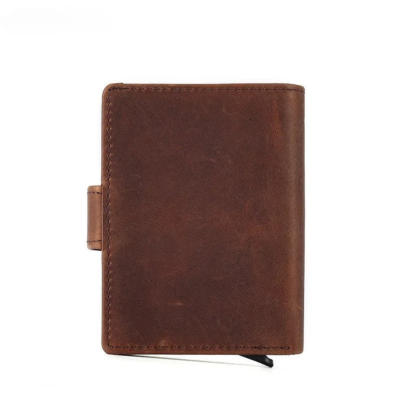 Leather wallet with RFID protection - clip closure - brown