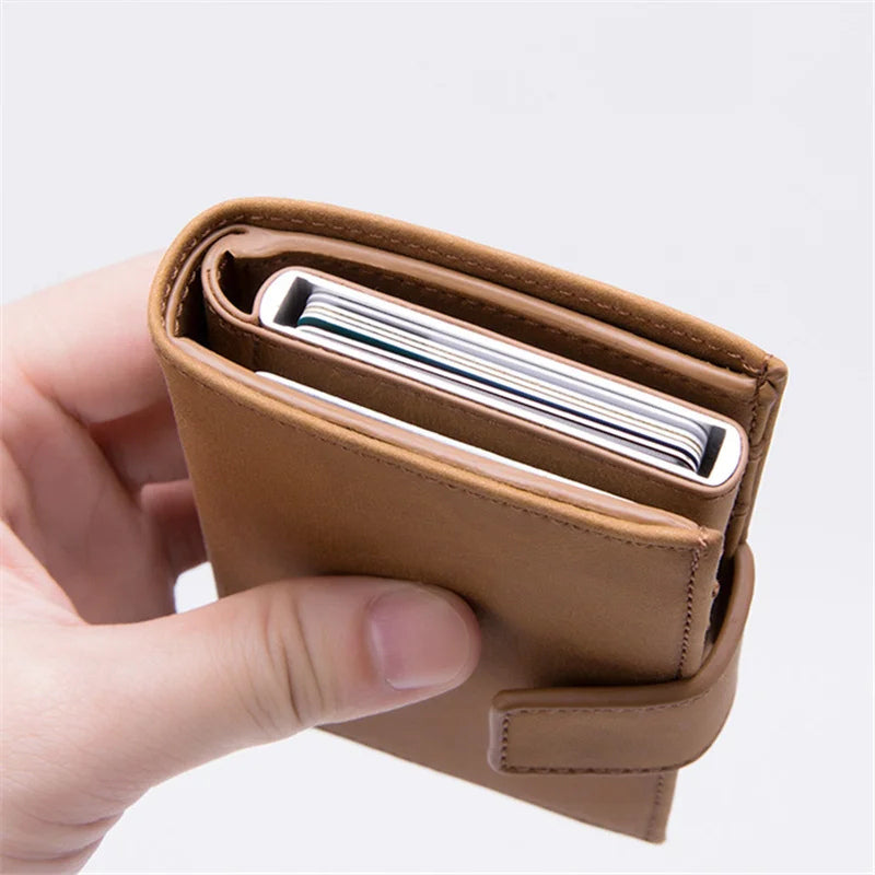 Leather wallet with RFID protection - clip closure - light brown