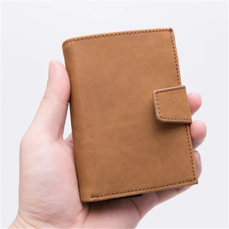 Leather wallet with RFID protection - clip closure - light brown
