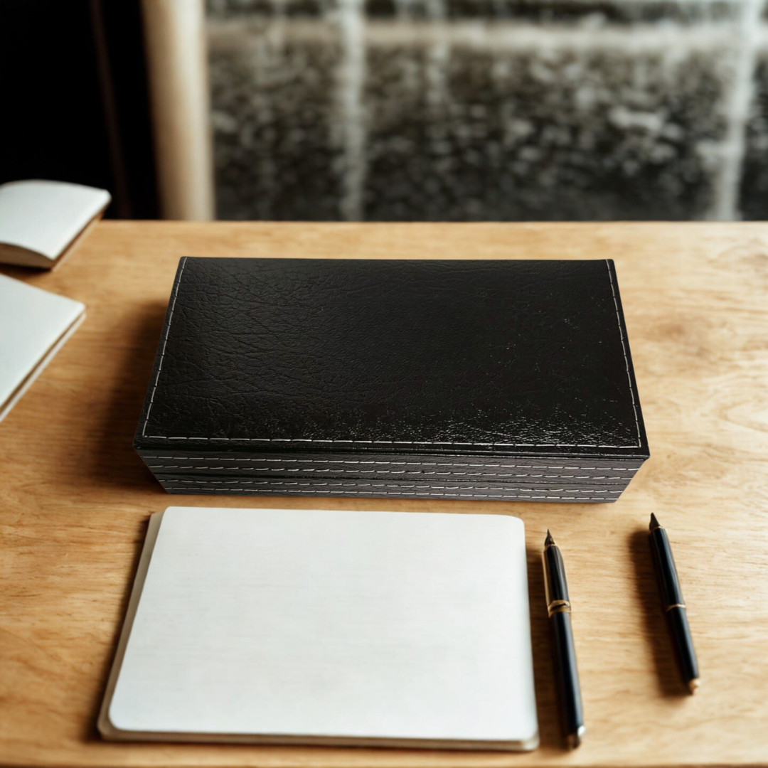 Etui skórzane na pióro Silver Frame – czarna elegancja