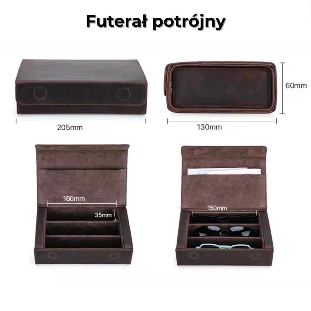 Futerał na okulary - podwójne, potrójne lub poczwórne - skóra naturalna