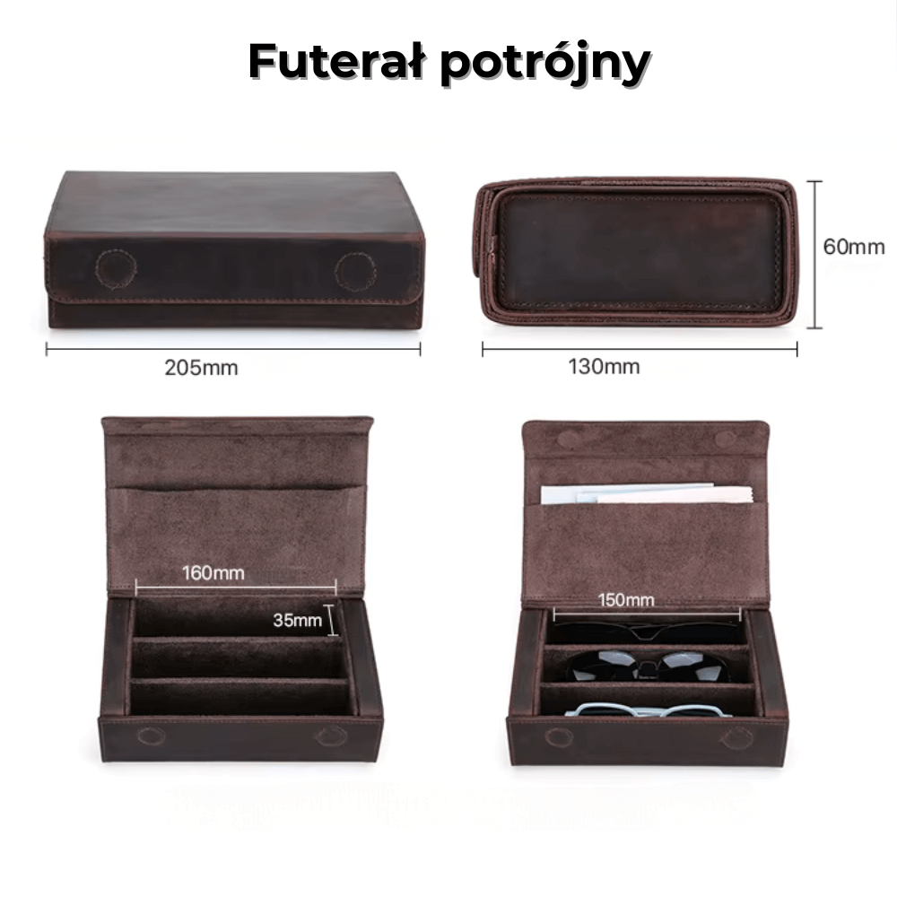 Futerał na okulary - podwójne, potrójne lub poczwórne - skóra naturalna