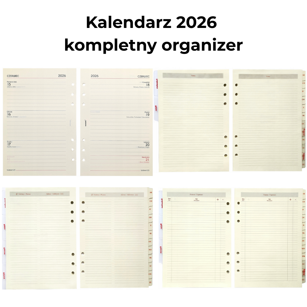 Notatnik A5 w skórzanej oprawie - KALENDARZ - wymienne wkłady - zamykany na klips