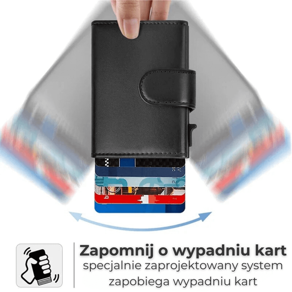 Skórzany portfel z ochroną RFID - zamykany na klips - czarny
