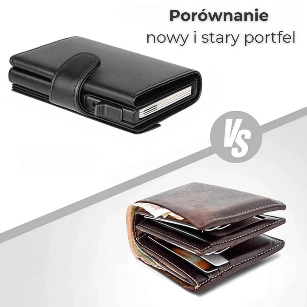 Skórzany portfel z ochroną RFID - zamykany na klips - czarny