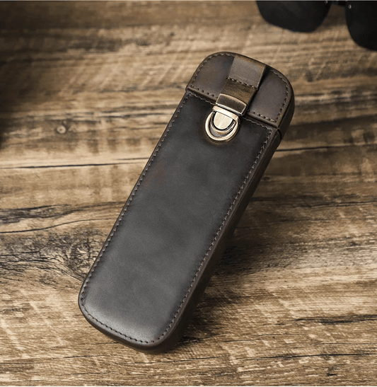 Etui z klamrą na trzy pióra - wysuwane - skóra naturalna