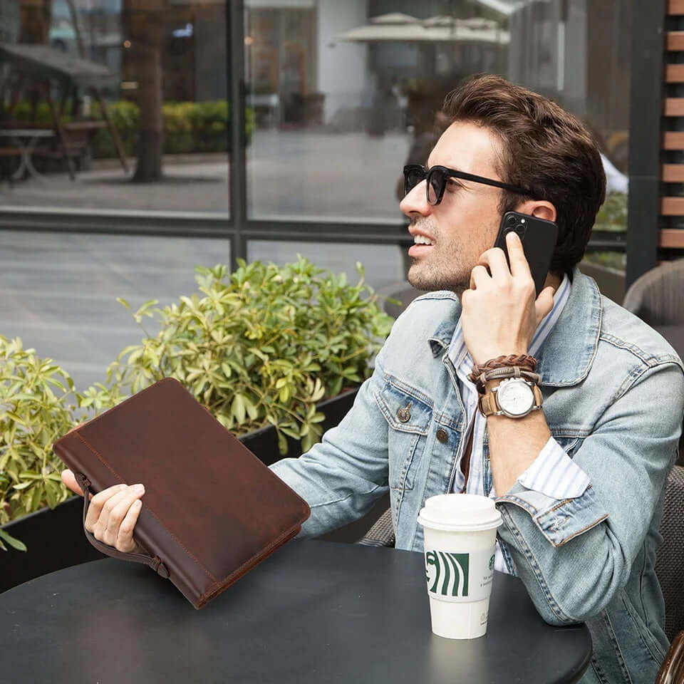 A5 notebook case - zipper closure - natural leather