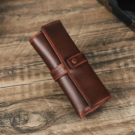 Roll-up case - for five pens - natural leather