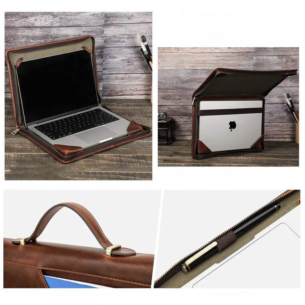 Etui aktówka na laptopa MacBook 14" 14.2" - skóra naturalna