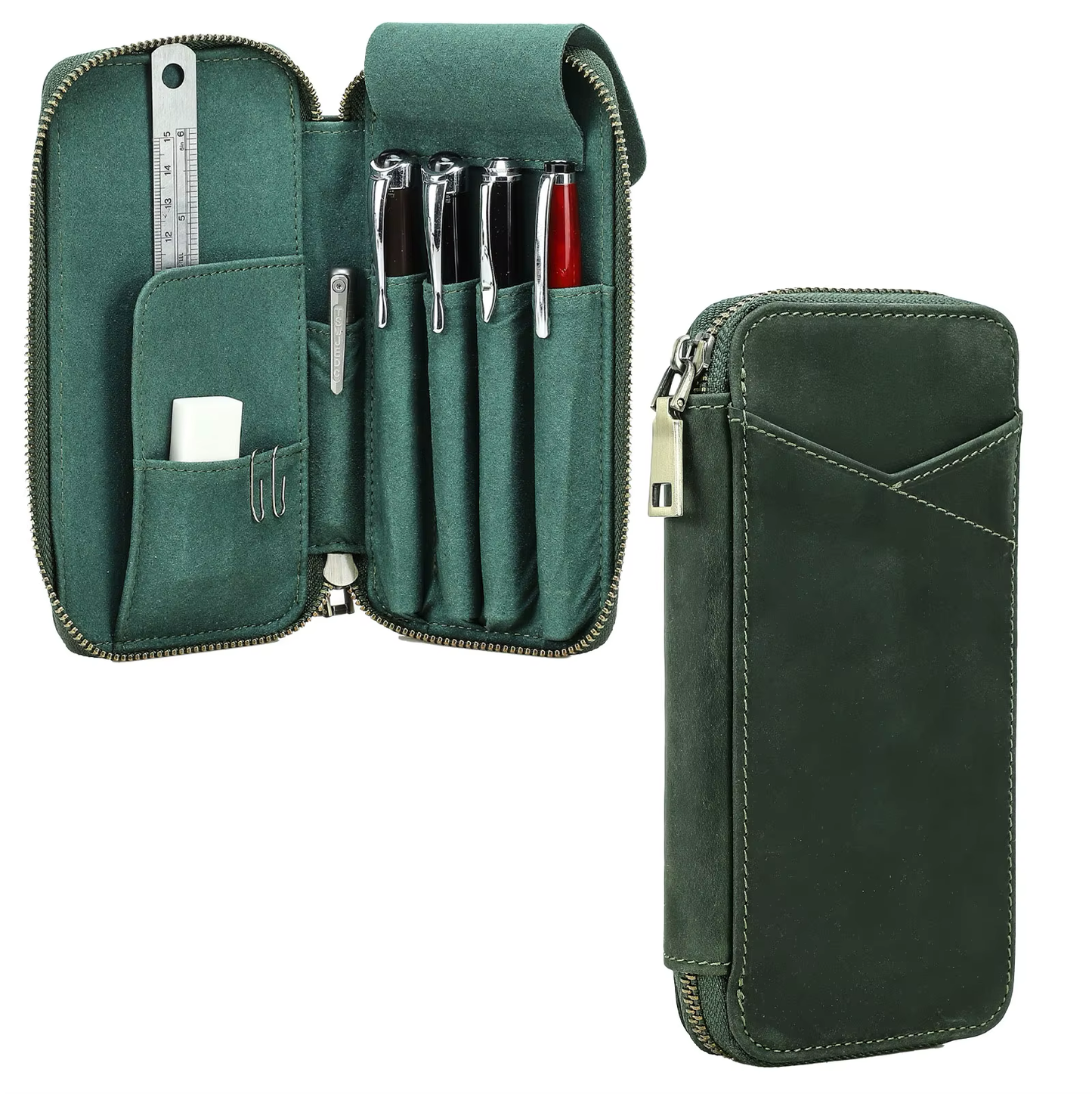 Skórzane etui na 4 pióra i akcesoria – zamykane na suwak