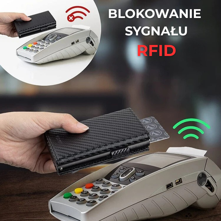 Carbon leather wallet with RFID protection - magnetic closure
