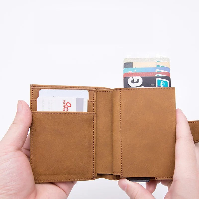 Leather wallet with RFID protection - clip closure - light brown