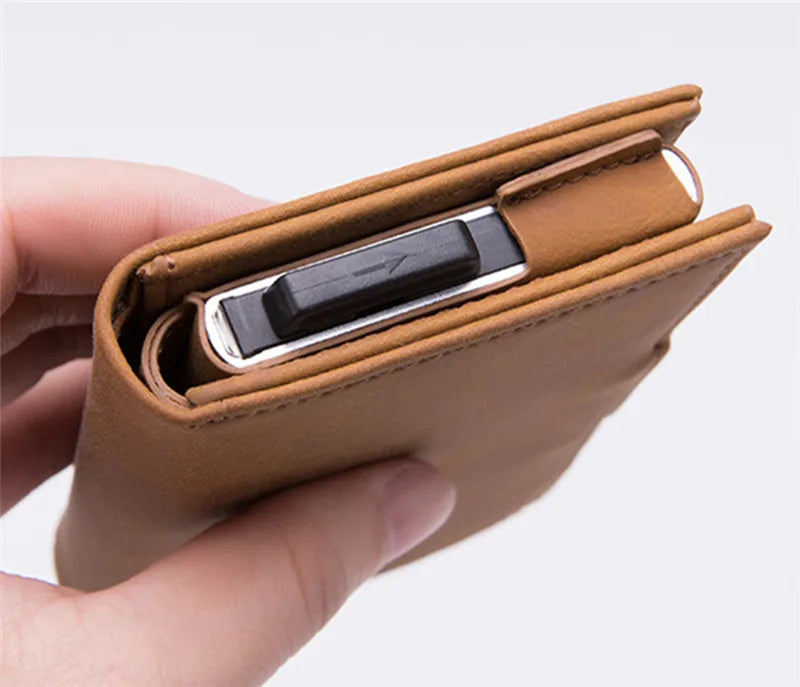 Leather wallet with RFID protection - clip closure - light brown