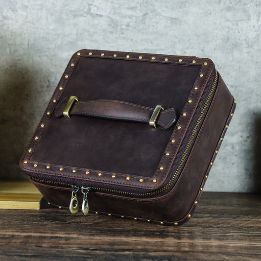 Skórzany futerał podróżny na biżuterię, zegarki i okulary – styl vintage