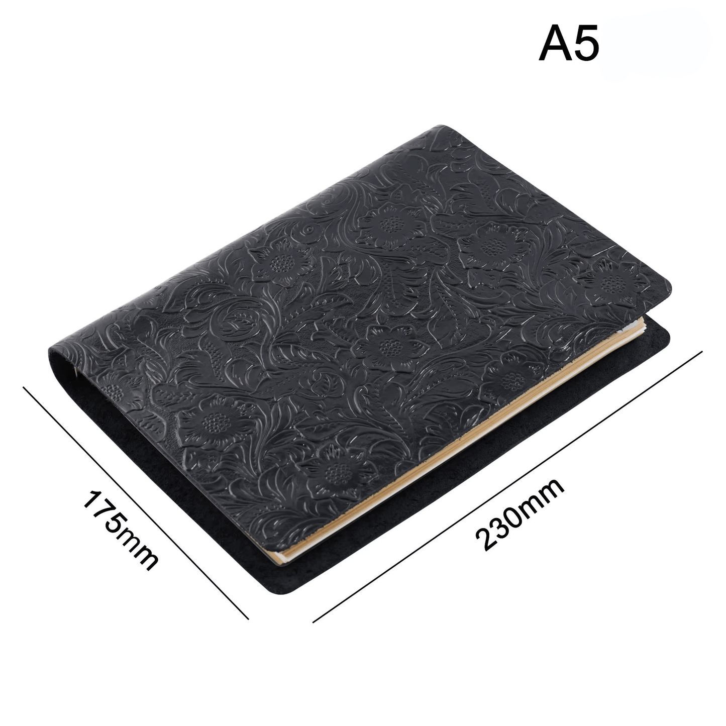 A5 or A4 leather-bound notebook - replaceable inserts - embossed pattern
