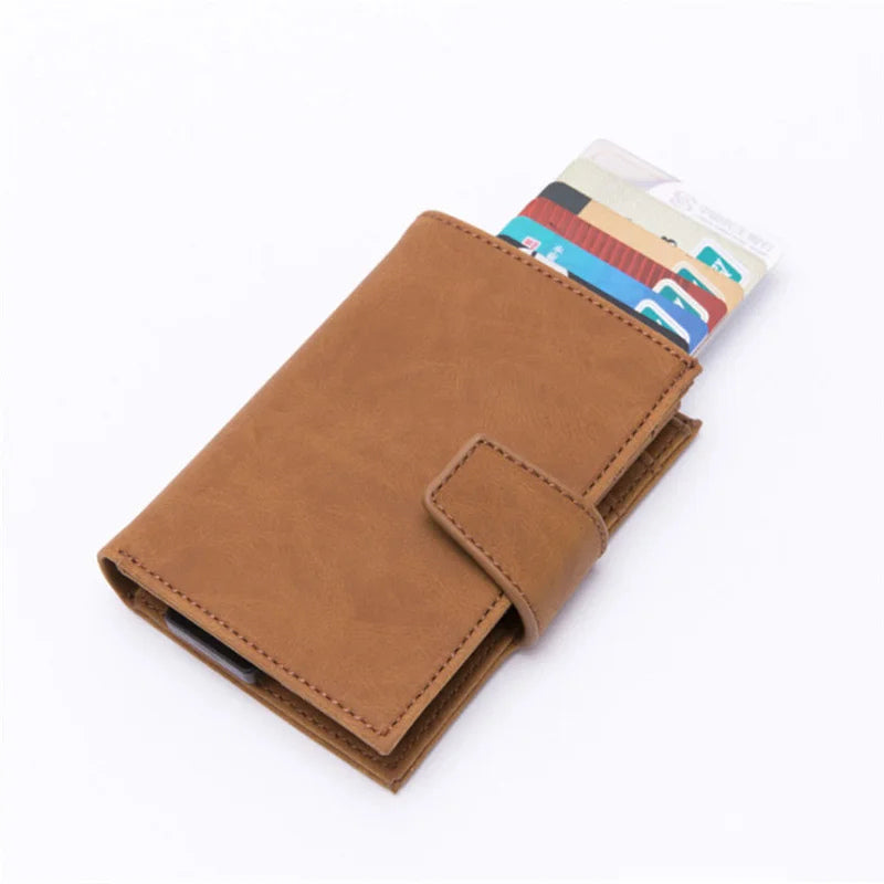 Leather wallet with RFID protection - clip closure - light brown