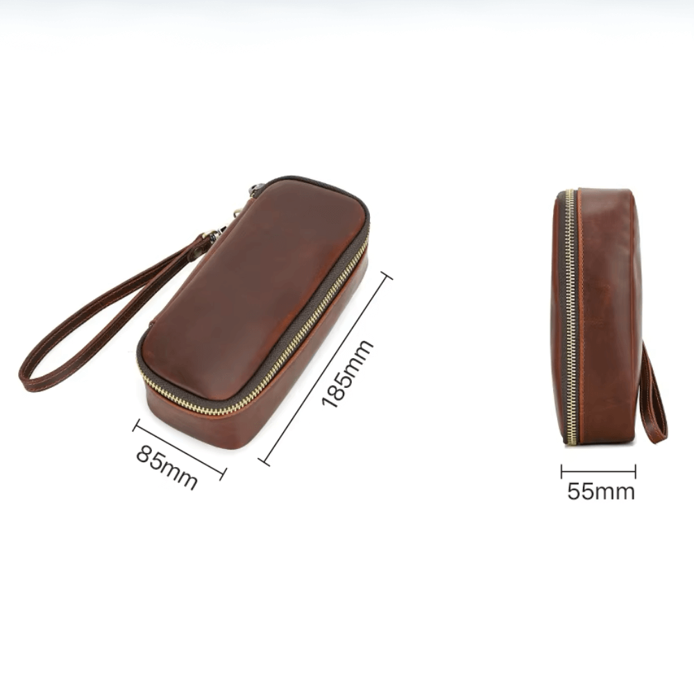 Pipe and accessories case - double small - natural leather