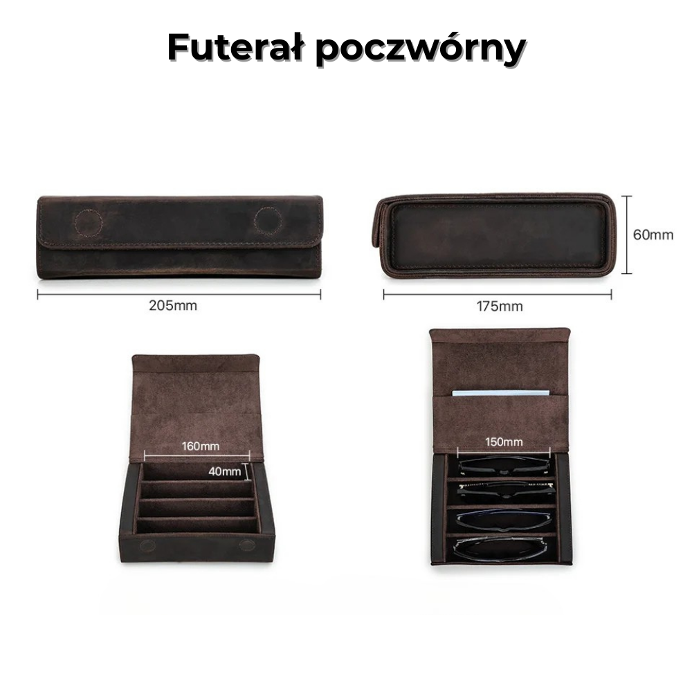 Futerał na okulary - podwójne, potrójne lub poczwórne - skóra naturalna