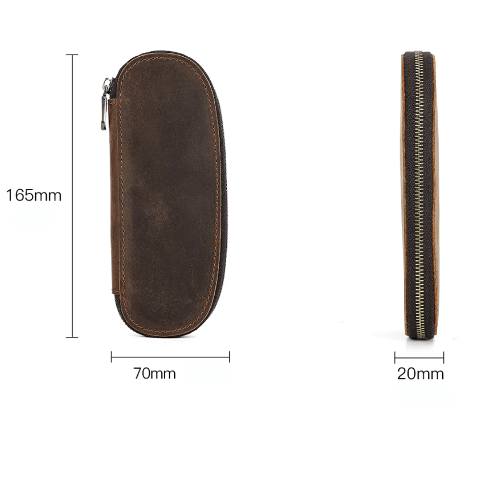 Oval duo pencil case - natural leather