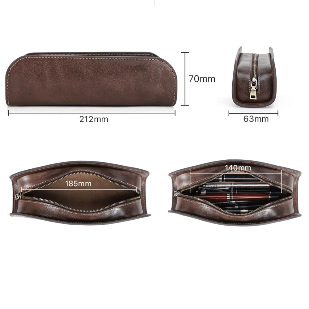 Universal pencil case with zipper - natural leather