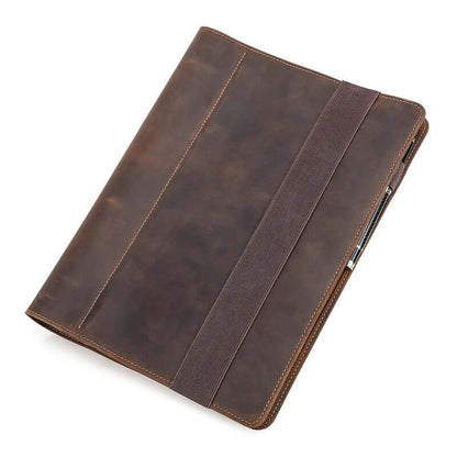 Skórzany organizer na wkłady A4, kieszeń na tablet - zamykany na gumkę - skóra naturalna