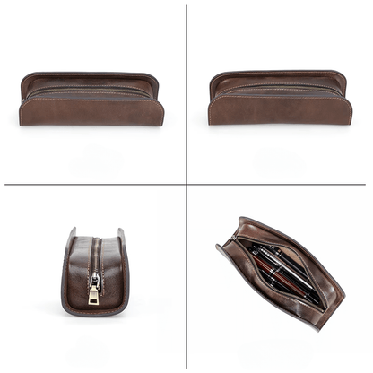 Universal pencil case with zipper - natural leather