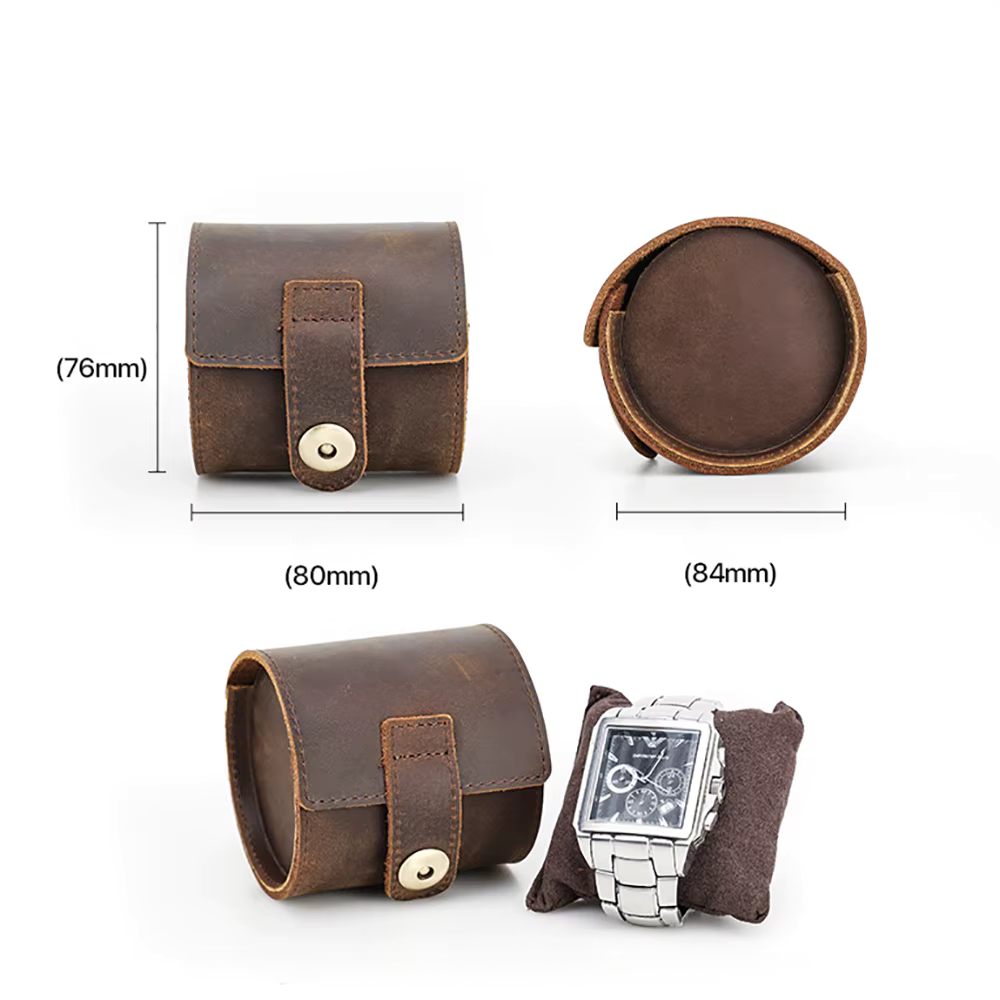 Skórzane etui na zegarek – elegancki futerał podróżny (brązowy lub czarny)