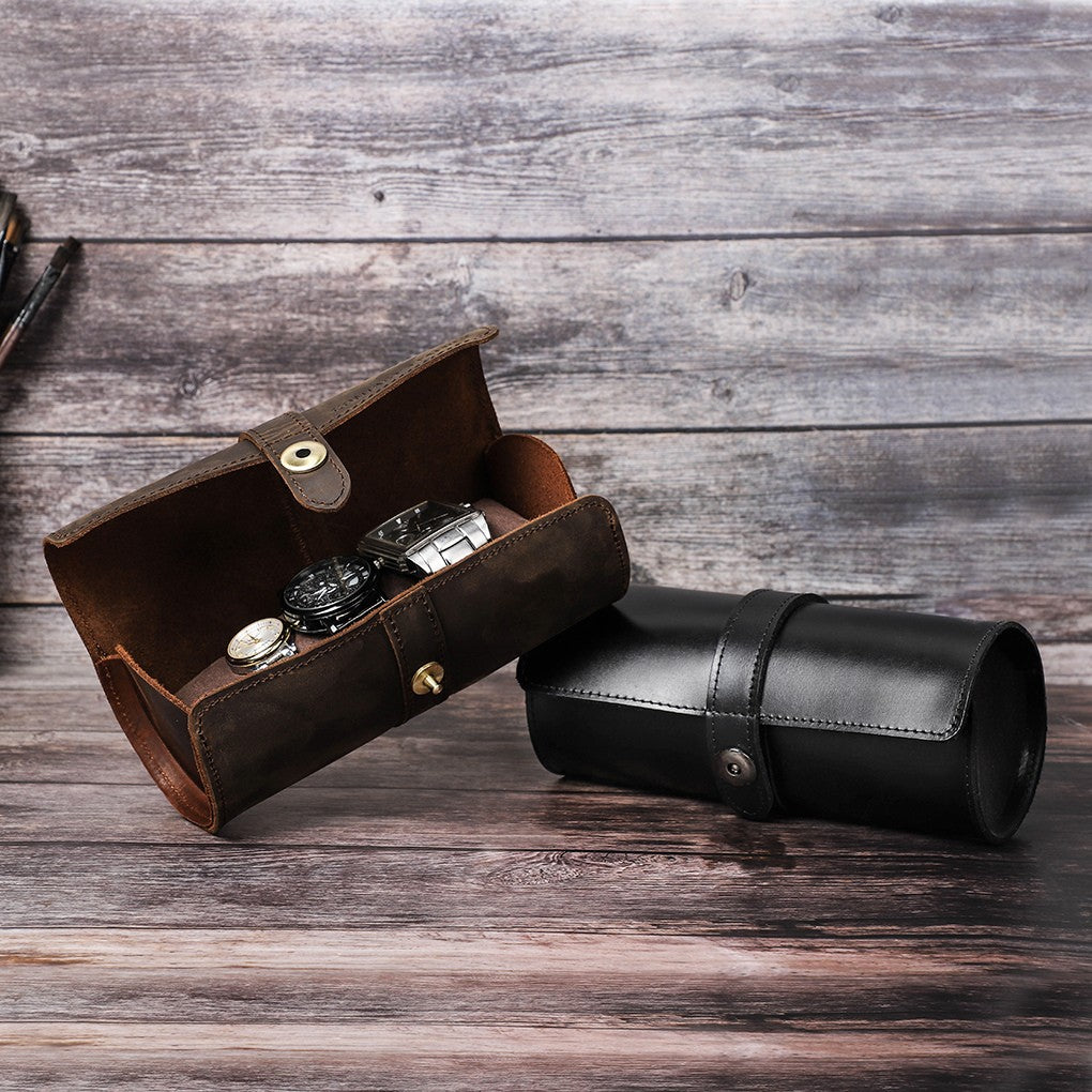 Skórzane etui na 3 zegarki – elegancki futerał podróżny w stylu roll
