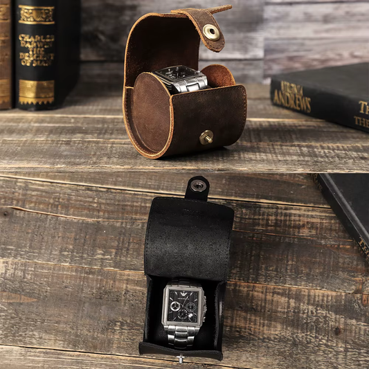 Skórzane etui na zegarek – elegancki futerał podróżny (brązowy lub czarny)