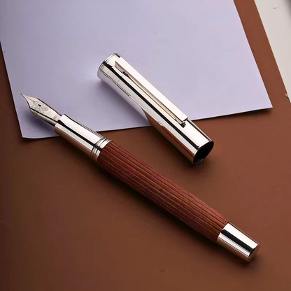 Retro Grooved Fountain Pen - Grooved Wooden Finish - Screw-On