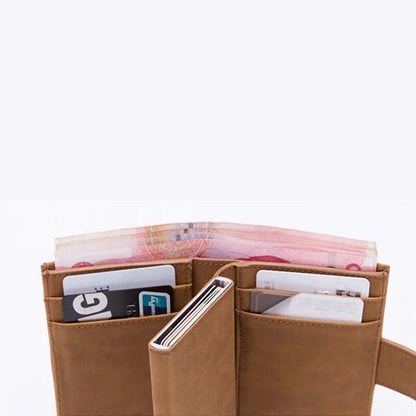 Leather wallet with RFID protection - clip closure - light brown