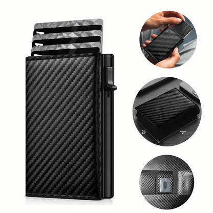 Carbon leather wallet with RFID protection - magnetic closure