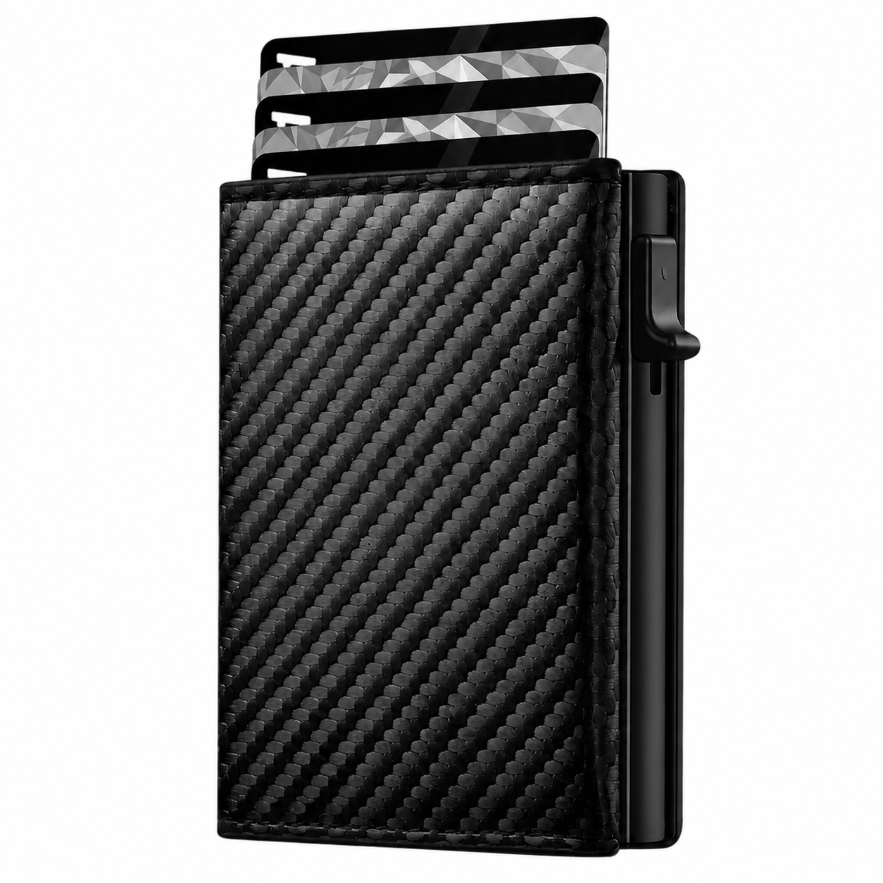 Carbon leather wallet with RFID protection - magnetic closure