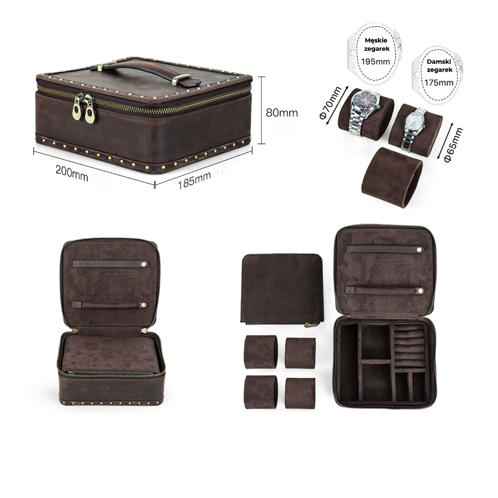 Skórzany futerał podróżny na biżuterię, zegarki i okulary – styl vintage