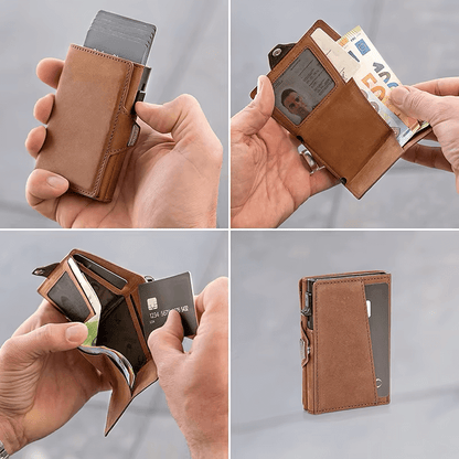 Skórzany portfel retro z ochroną RFID - zamykany na klips