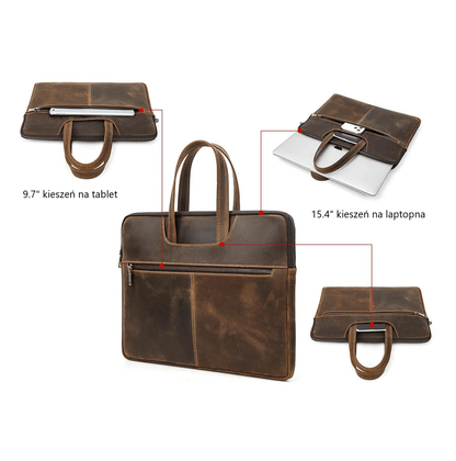 Aktówka na laptopa 14" 14.2" 15.4" - skóra naturalna