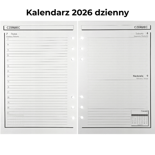 Wkłady do notatnika A5 - Kalendarz 2026, organizer 2026, linia, kratka, gładki, kraft