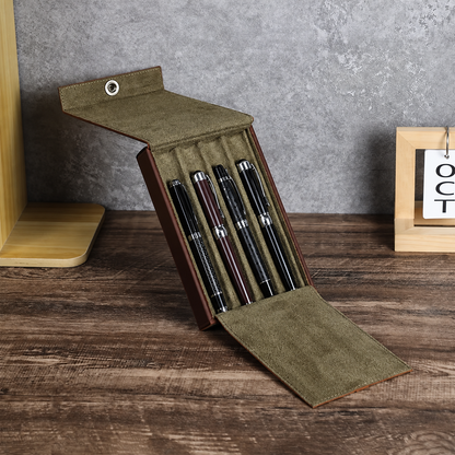 Skórzane etui na 4 pióra z klapką – vintage, zamknięcie magnetyczne