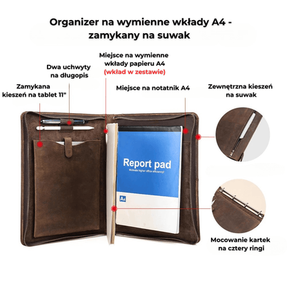 Brązowy organizer A4 ze skóry naturalnej – elegancki styl