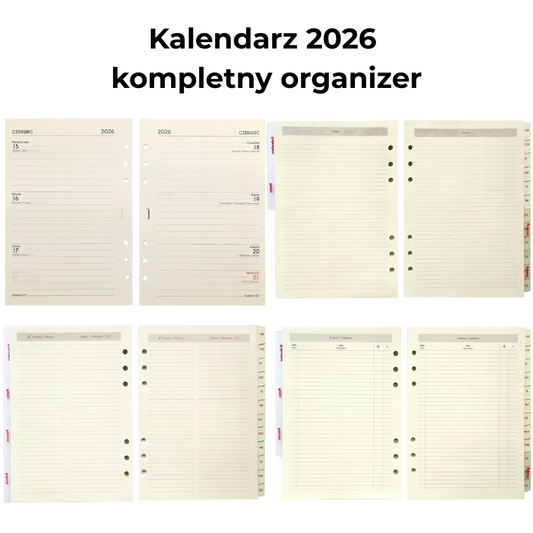 Wkłady do notatnika A5 - Kalendarz 2026, organizer 2026, linia, kratka, gładki, kraft