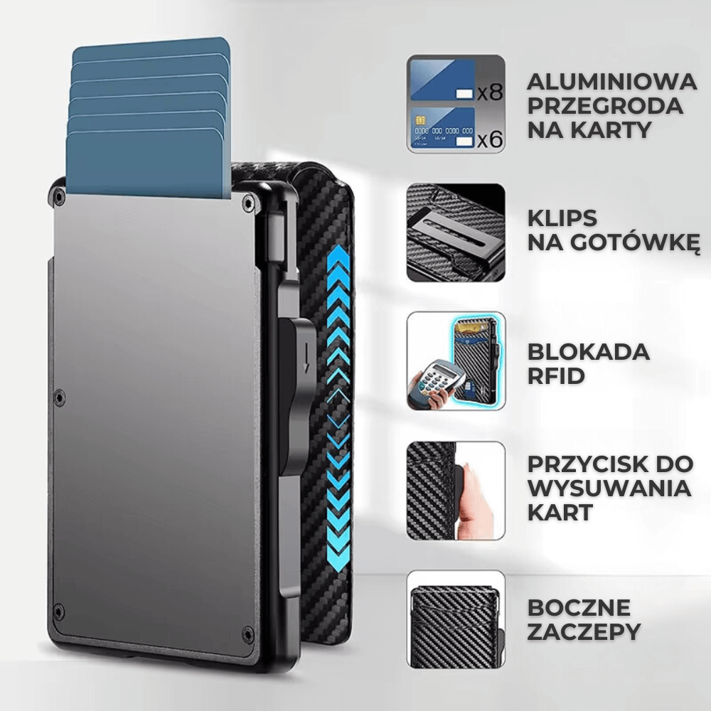 Aluminiowy portfel slim na karty z ochroną RFID