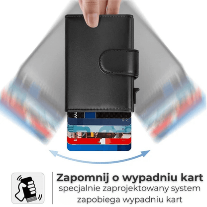Skórzany portfel z ochroną RFID - zamykany na klips - czarny