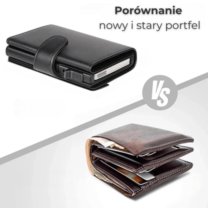 Skórzany portfel z ochroną RFID - zamykany na klips - czarny